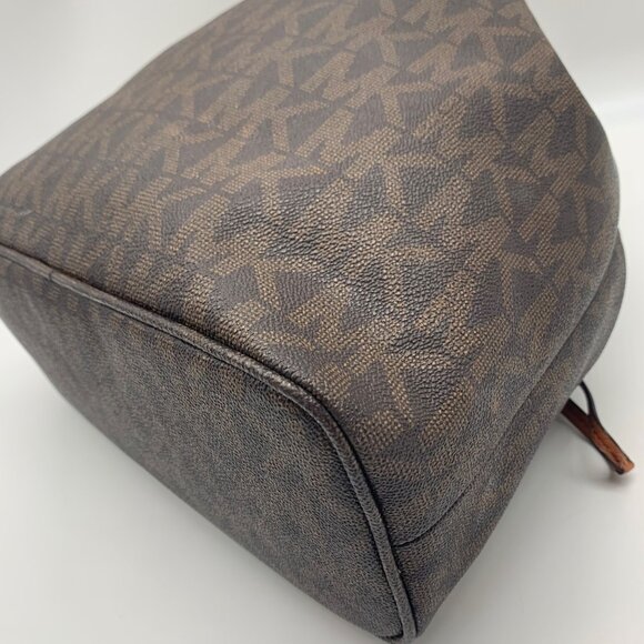 Michael Kors Dark Brown Signature Coated Canvas Jules Drawstring Shoulder Bag - Picture 8 of 11